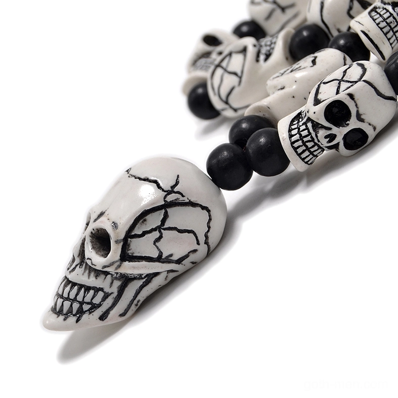 Full gothic skull bead necklace display all colors available variants