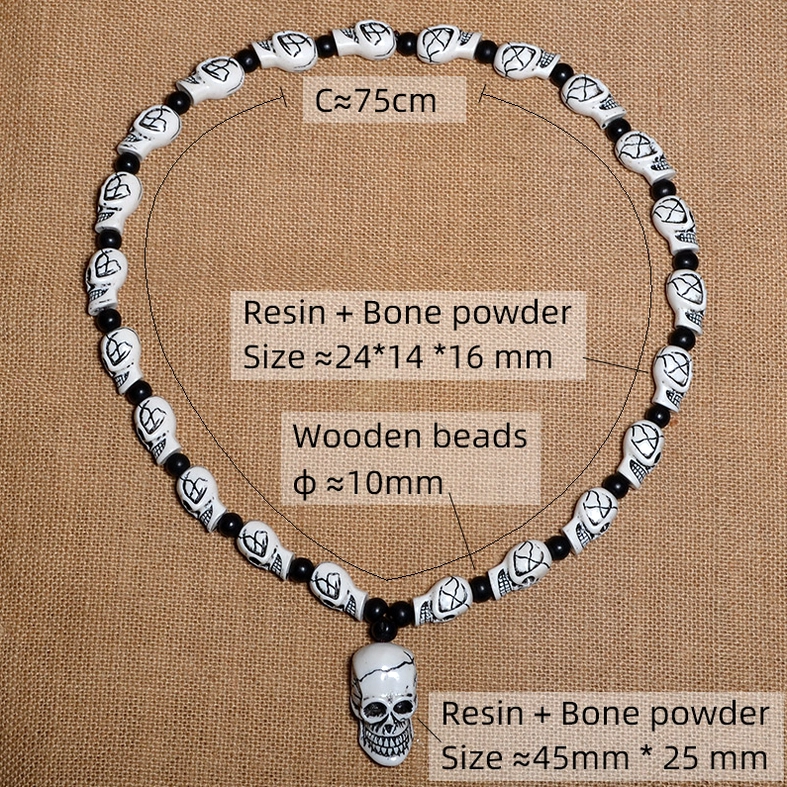 Detailed skull bead texture gothic necklace resin craftsmanship closeup