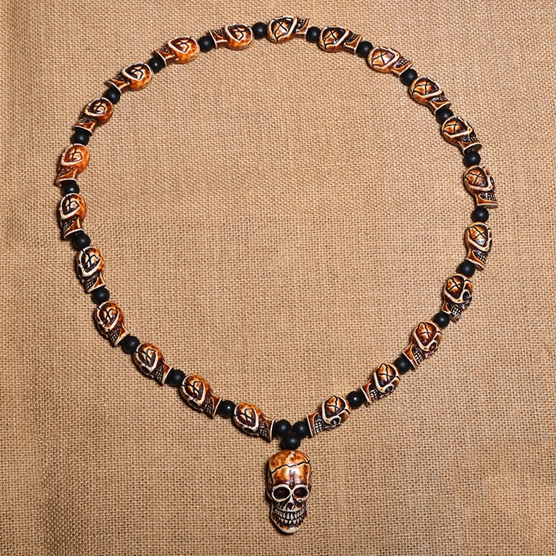 Gothic skull pendant necklace 75cm length size reference display