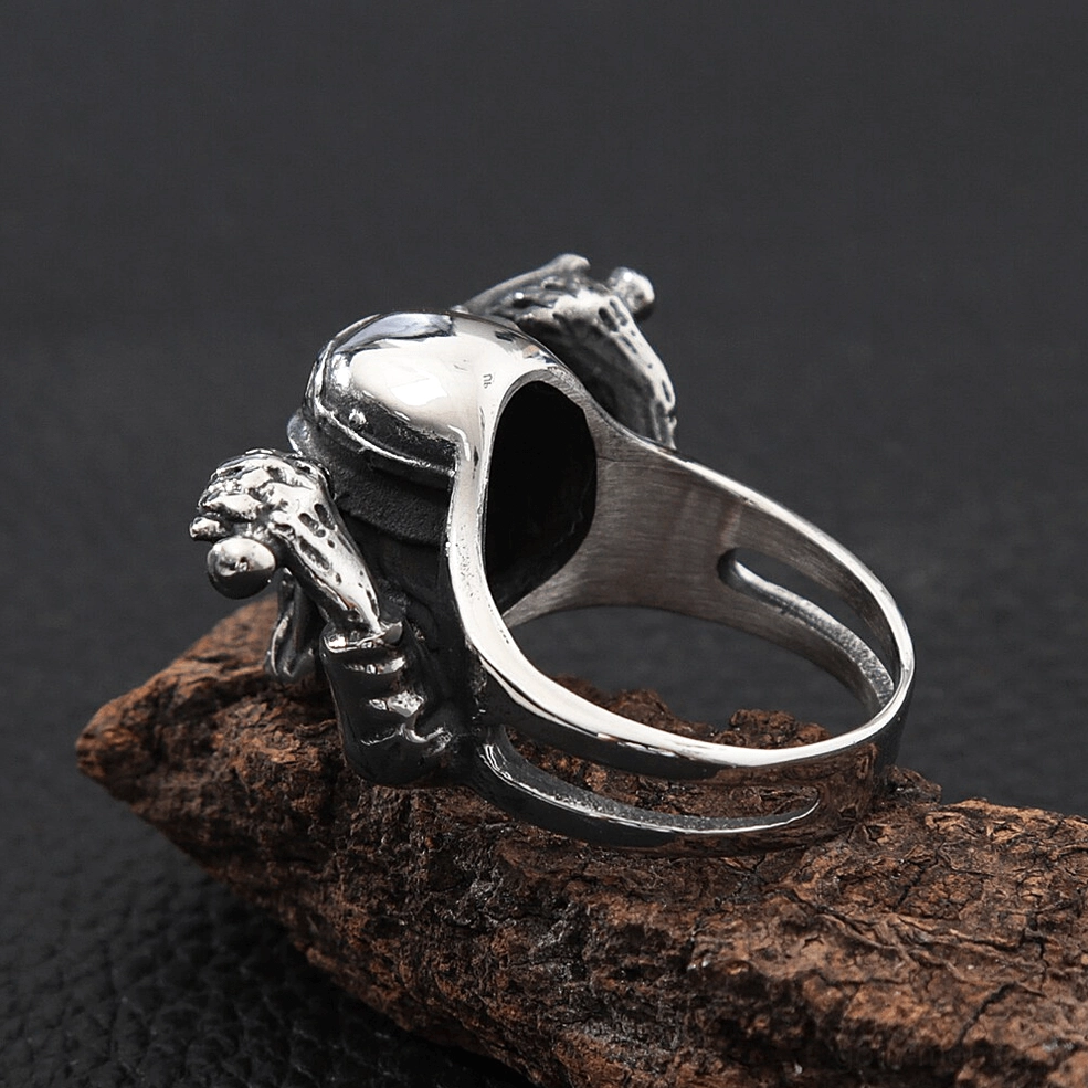 Back side hollow band structure of gothic skull motorcycle ring vintage carved design