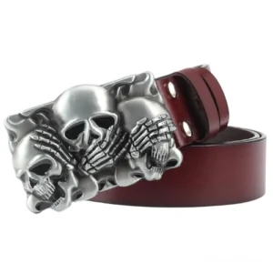 Memento mori skull skeleton hand gothic leather belt unisex dark fashion accessory with vintage metal buckle
