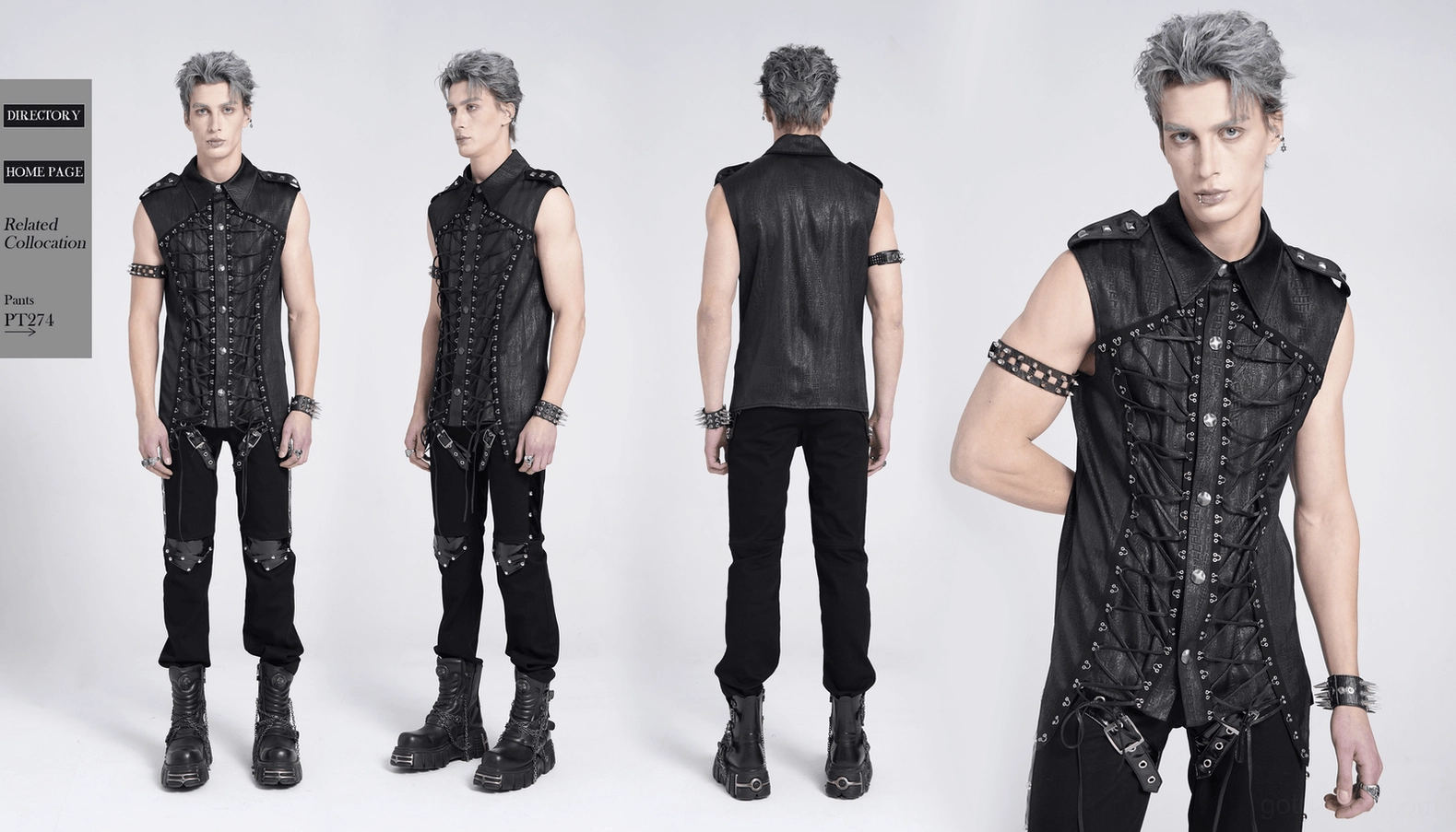 Black gothic sleeveless lace-up shirt detail showing precision-engineered eyelets and adjustable hem drawstrings