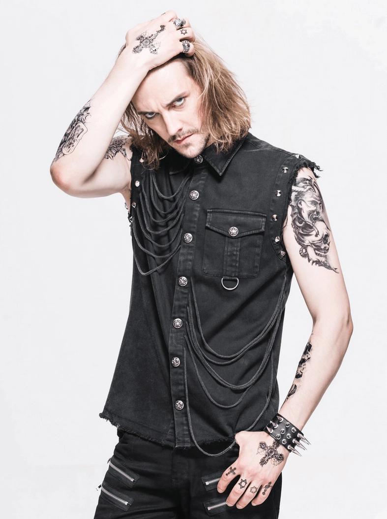 Black gothic sleeveless shirt full body view demonstrating festival and event styling possibilities
