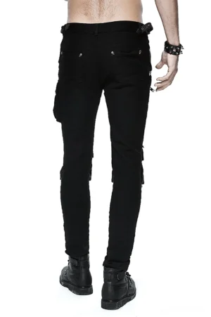 Black and coffee gothic slim-fit cargo pants rear full view on male model