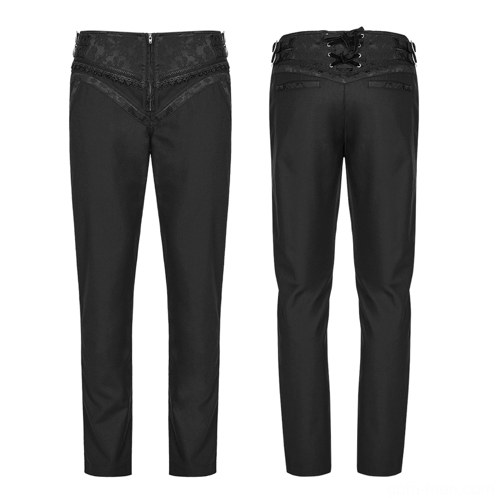 Gothic slim-fit jacquard trousers flat lay front and rear view, full garment structure
