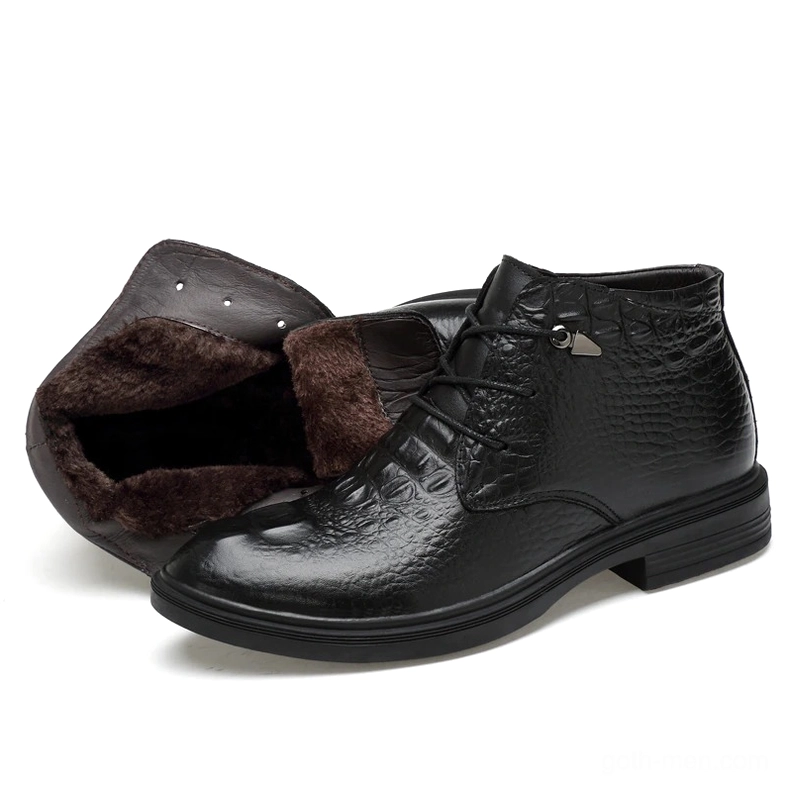 Men's black smooth leather gothic boot polished finish, side view highlighting leather sheen