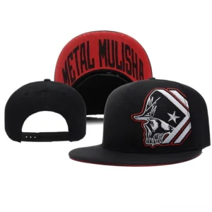 Black snapback gothic cap back view with adjustable snap closure