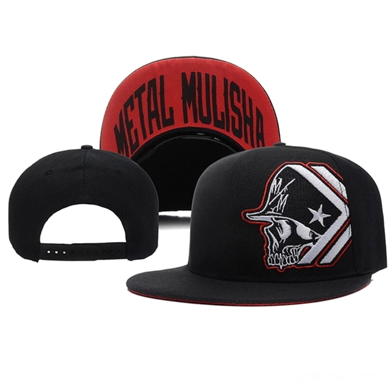 Black snapback gothic cap back view with adjustable snap closure