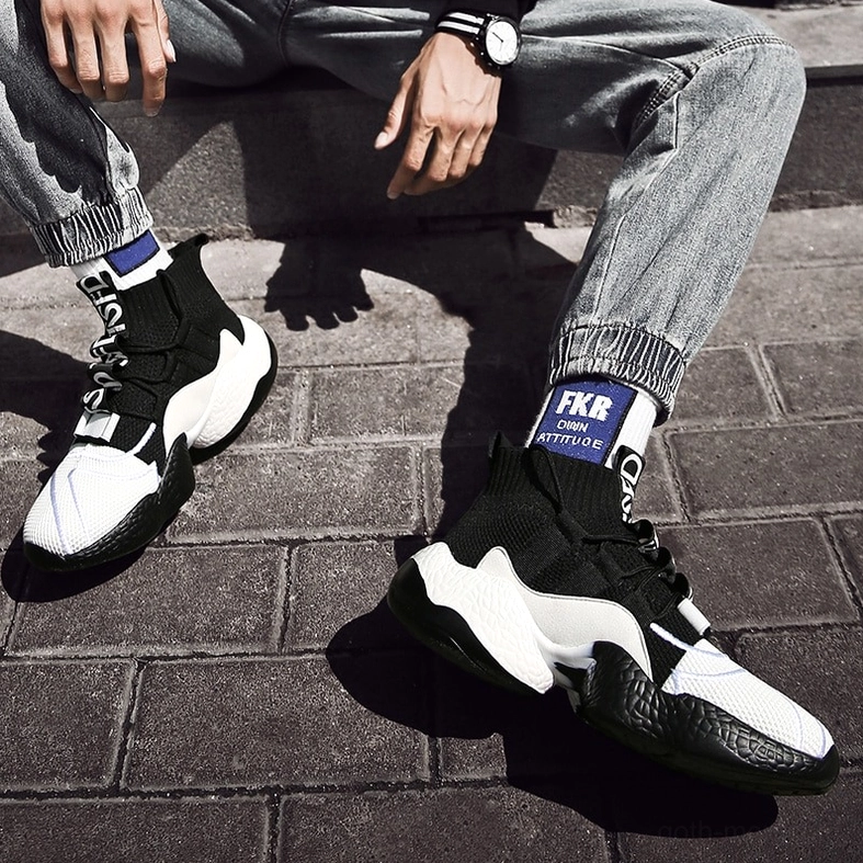 High-top gothic lace-up sneaker showing pu leather insole cushioning and sweat absorbent construction