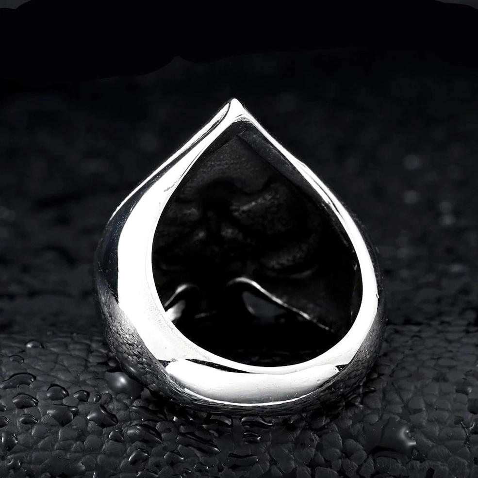 Inner bottom view of gothic spade skull ring showing hollow spade structure and polished smooth metal finish