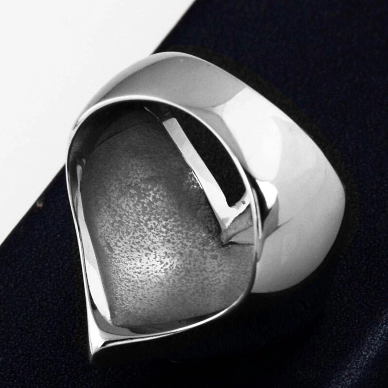 Gothic biker ring with spade and skull crossbones motif unisex stainless steel statement piece detail shot