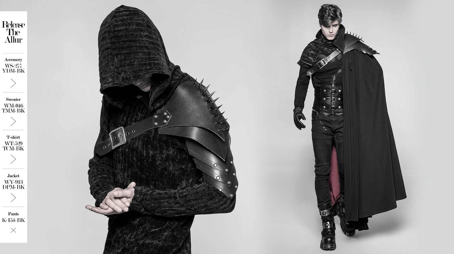 Black spiked leather shoulder harness display showing architectural spike design and metal hardware