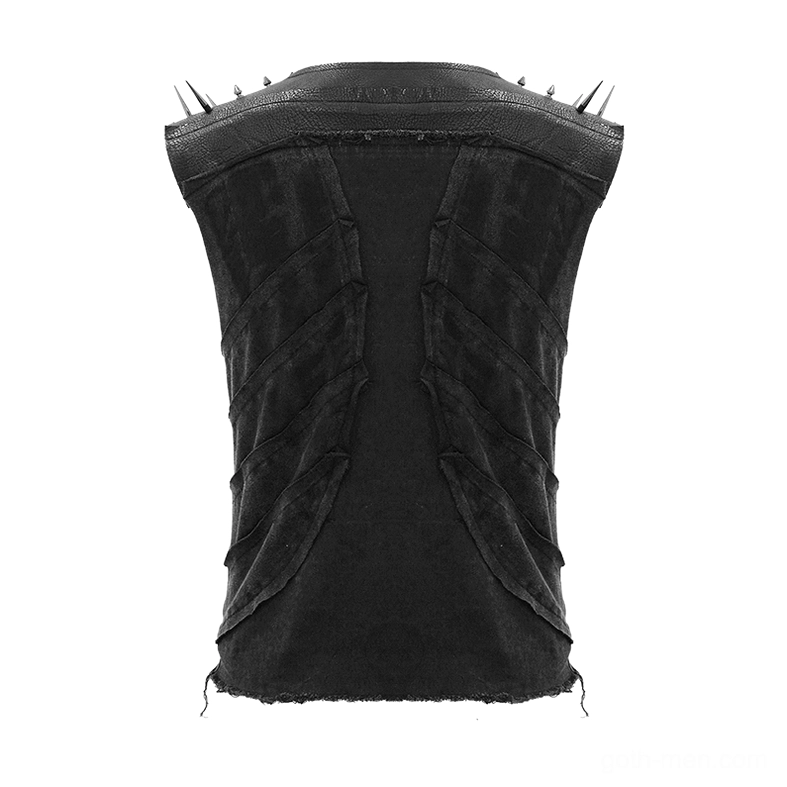 Rear flat lay of black gothic spike tank showing structured back panels and shoulder hardware