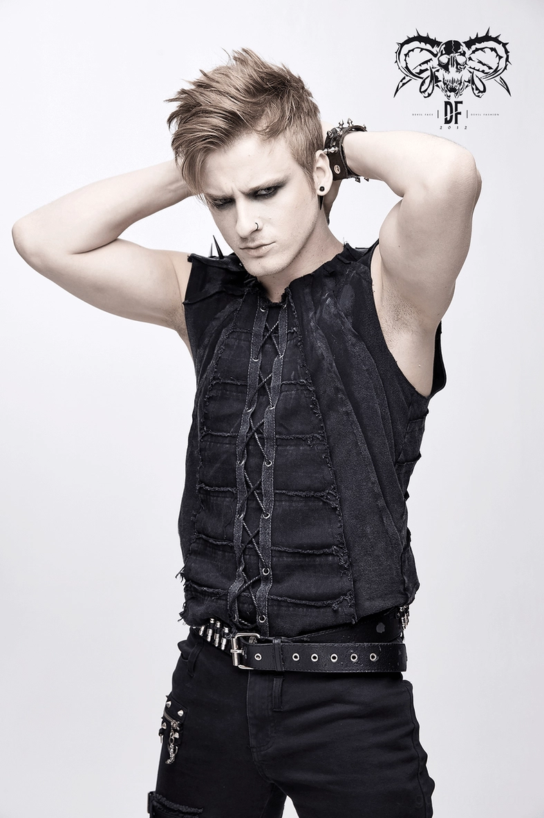 Black gothic spiked tank top lifestyle shot demonstrating alternative fashion wear and styling