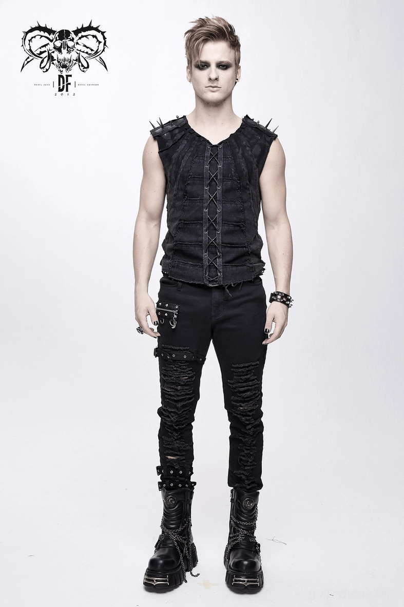 Black gothic spike sleeveless tank top main product shot featuring complete front design and construction