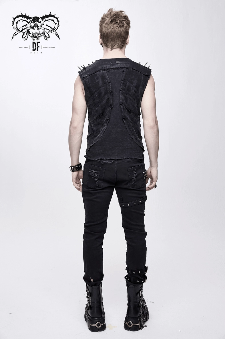 Alternative styling angle of black gothic spike tank top showing versatility and design elements