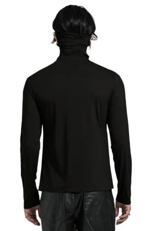 Black gothic high collar top, rear view showing plain back design