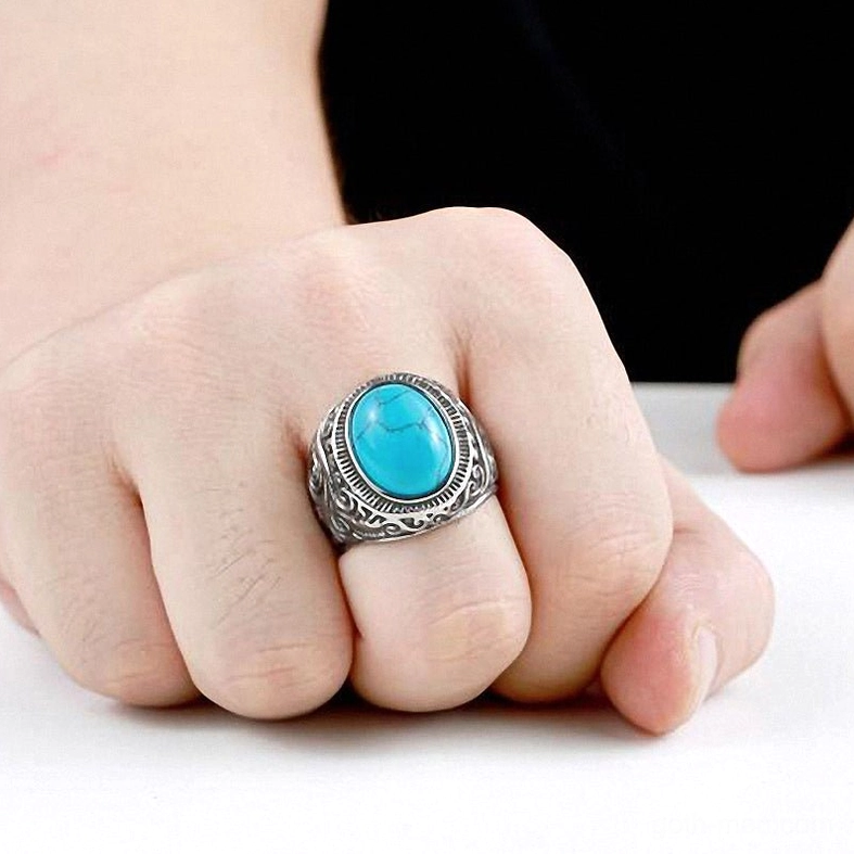 Gothic stainless steel bezel ring with stone, alternative fashion jewelry, unisex statement piece