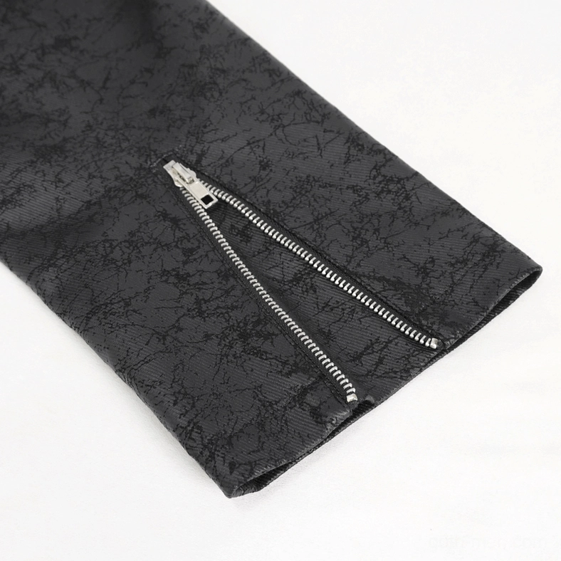 Gothic stand collar split coat interior lining and construction detail with stitching and hardware placement