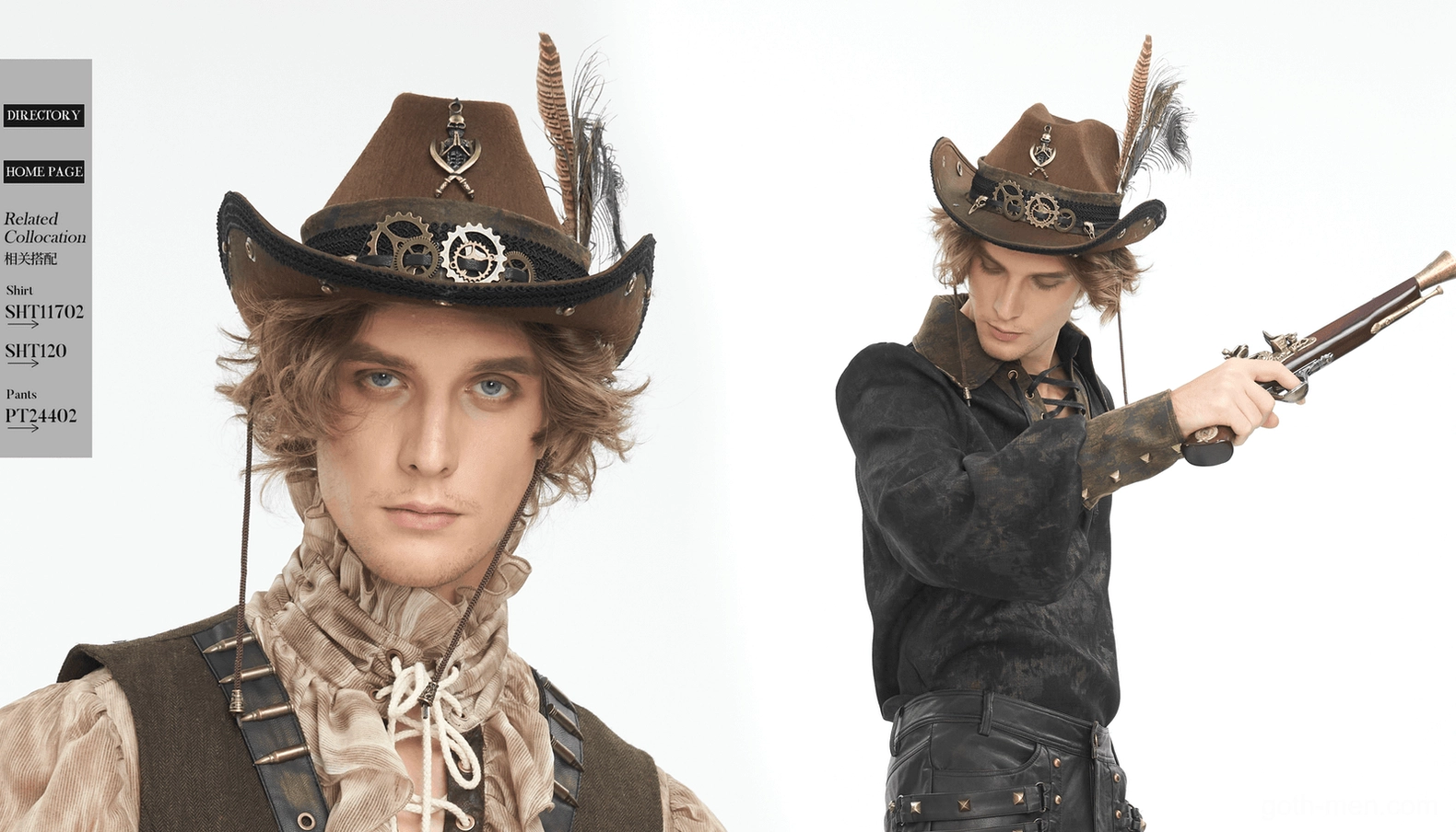 Gothic steampunk cowboy hat full product showcase with all decorative elements visible