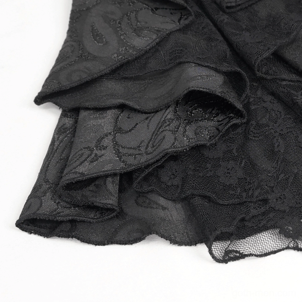 Gothic steampunk men's shirt detail showing intricate jacquard weave and structured cuff construction