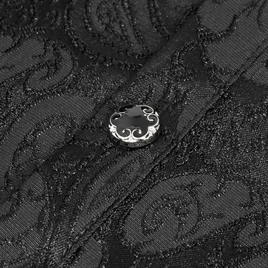 Gothic steampunk men's shirt highlighting ornate lace trim and jacquard fabric pattern on sleeve
