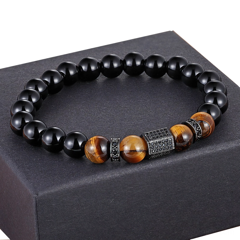 Gothic beaded bracelet black cubic zirconia on dark gift box luxury packaging