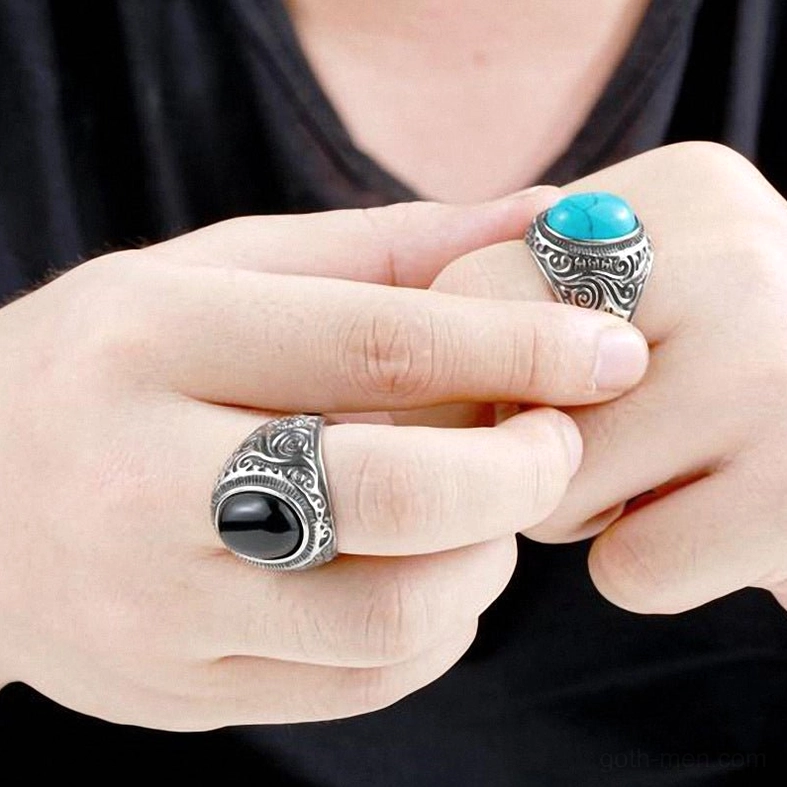 Gothic stone ring collection, multiple color finishes available, statement jewelry