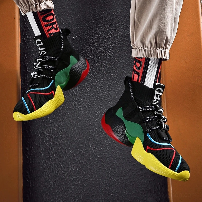 Gothic street style high-top sneaker available in multiple color options black white yellow variants