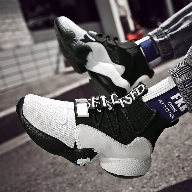 Gothic street wear sneaker black knit mesh breathable upper with reflective lace details studio