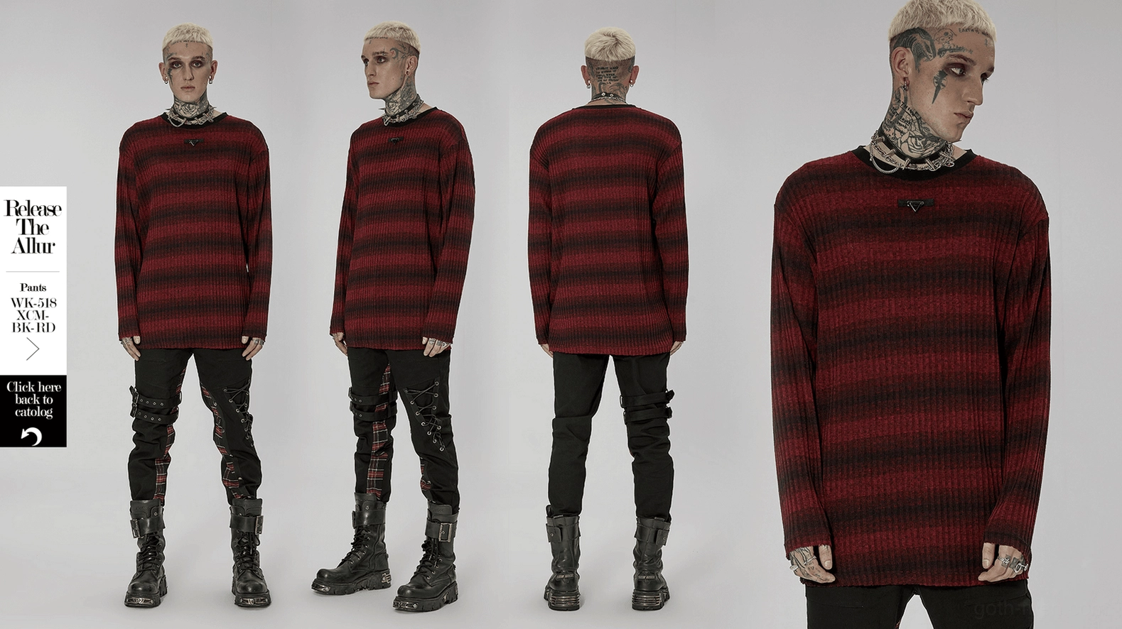 Men's gothic striped ribbed knit sweater color and drape demonstration