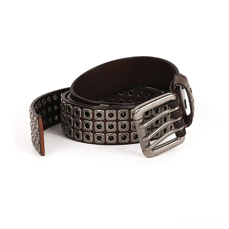 Styled gothic studded leather belt showing versatility and alternative fashion aesthetic