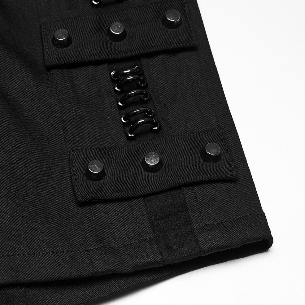 Studded shoulder hardware close-up top-down shot with metal studs and buckle details