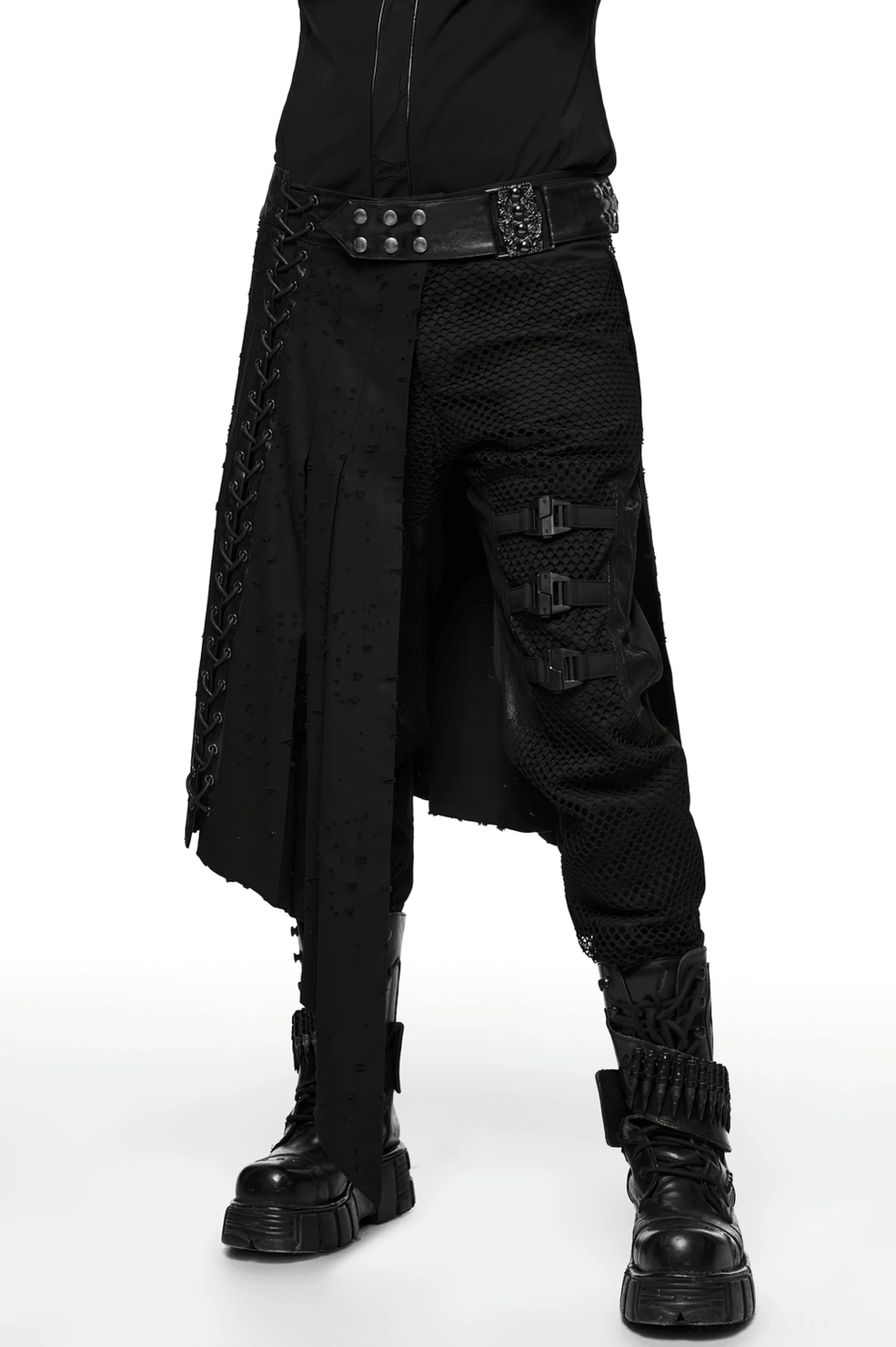 Black gothic punk swallowtail skirt showing movement and flow of asymmetric pointed hem