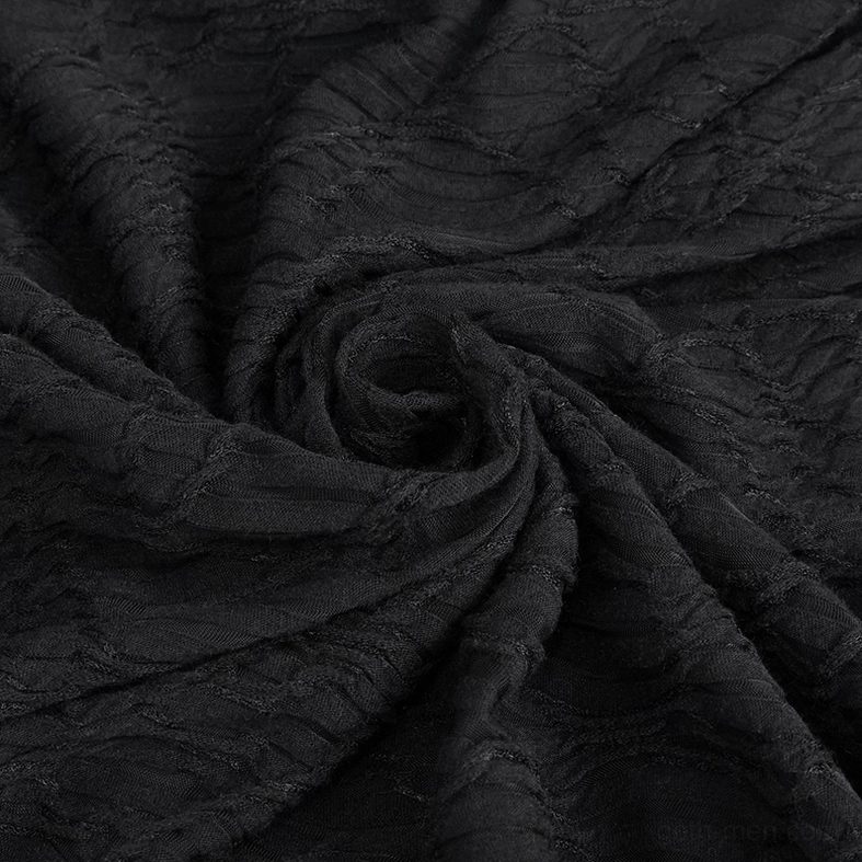 Fabric texture close-up of black gothic sweatshirt showing 3D wavy concave knit pattern and material quality