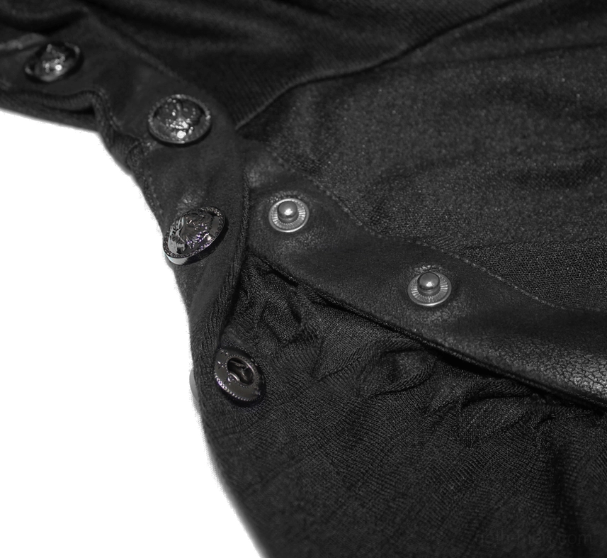 Black gothic sweatshirt front posed shot on model displaying fold-over collar and diagonal zipper