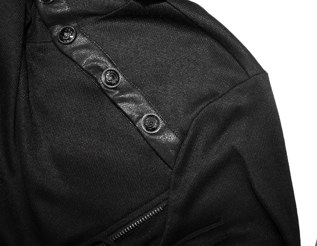Black gothic sweatshirt hem detail with asymmetrical cut and tassel fringe edge treatment