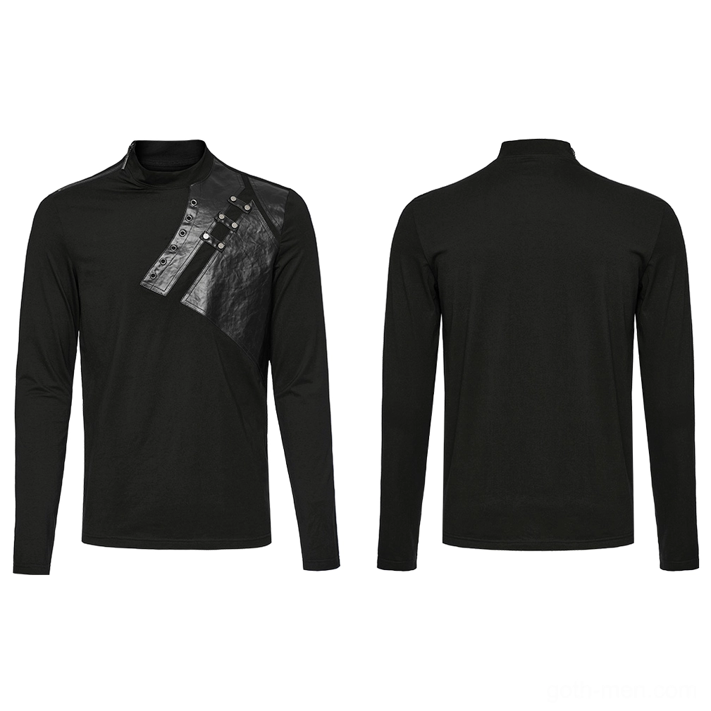 Black gothic metal rivet sweatshirt flat lay front and back product view showing slim fit construction