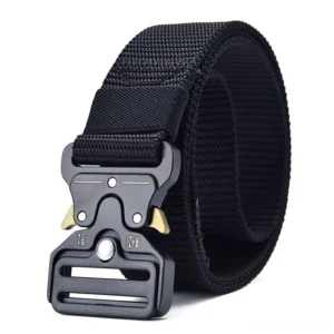 Black tactical nylon belt with metal quick-release buckle - gothic industrial style
