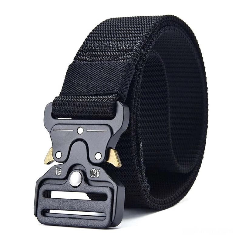 Black tactical nylon belt with metal quick-release buckle - gothic industrial style