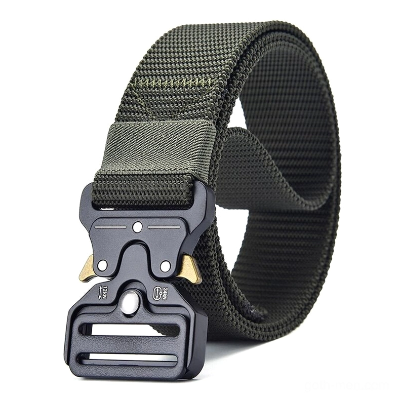 Army green tactical nylon belt with black metal quick-release buckle - cyberpunk goth