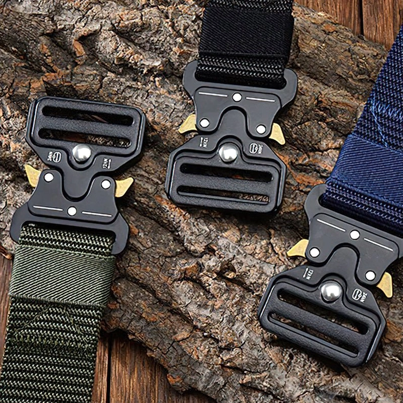 Dark tactical nylon belt with industrial metal buckle - gothic streetwear essential