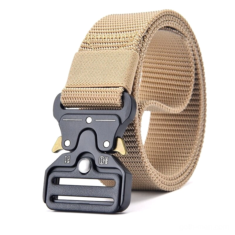 Desert khaki tactical nylon belt with zinc alloy buckle - alternative gothic wear