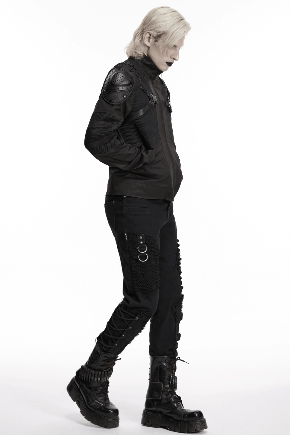 Black Gothic Tactical Jacket - Detailed Armor Construction and Buckle System