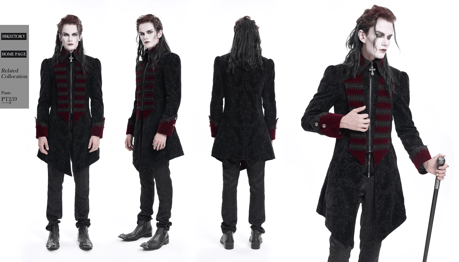 Detail shot of gothic tailcoat hem construction and extended back design on mannequin