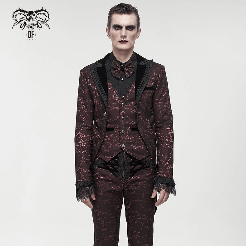 Gothic men's tailcoat full-length side profile showing slim fitted silhouette and proportions