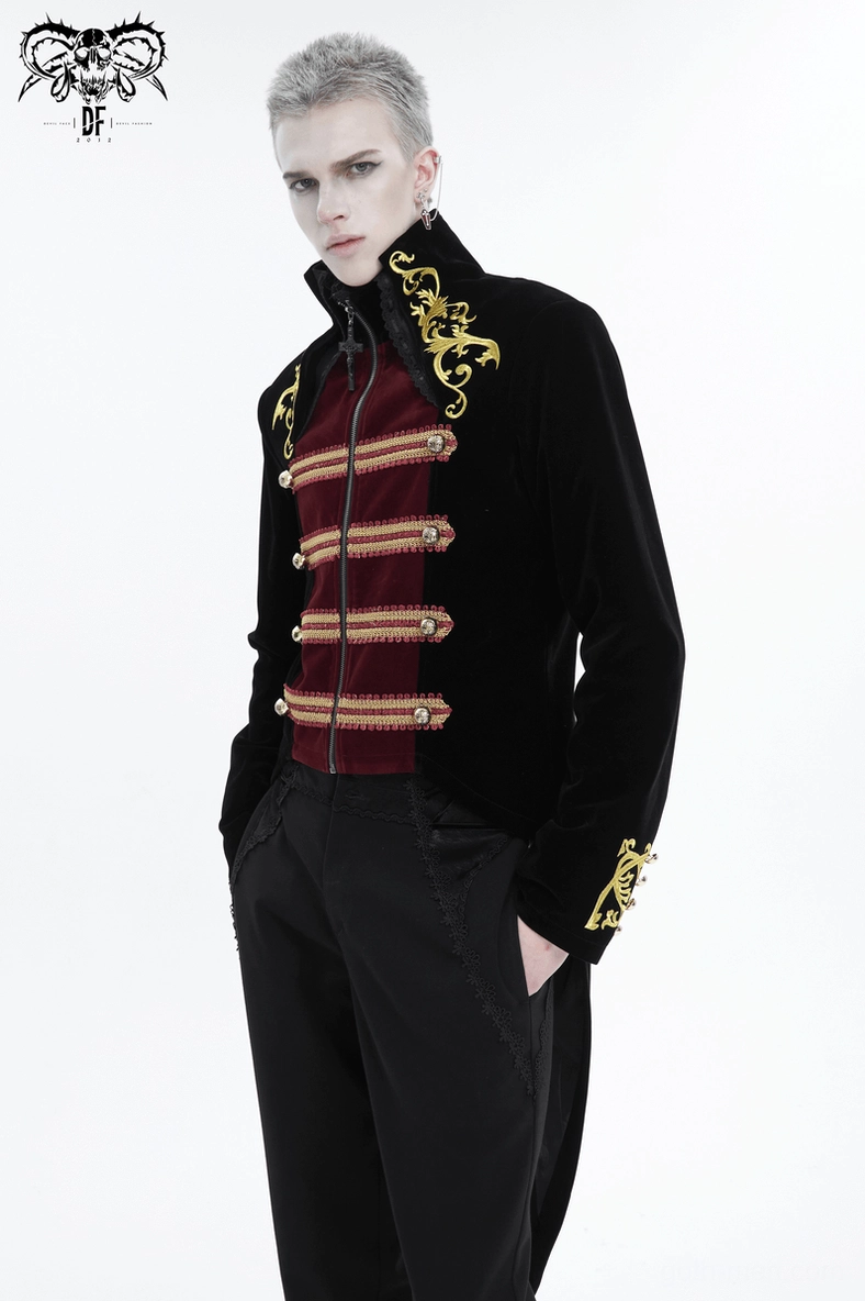 Gothic tailcoat side view showing fitted silhouette and split tail hem construction