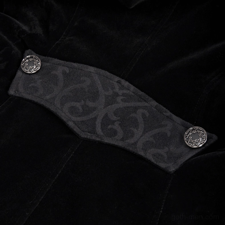 Black velvet gothic tailcoat overall silhouette and drape demonstration on display