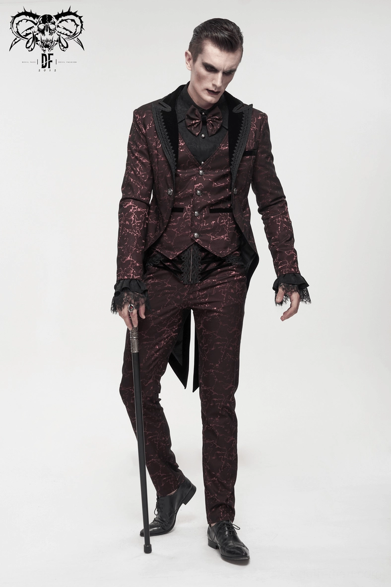 Gothic tailcoat full figure view showing theatrical elegance and aristocratic silhouette alternative fashion