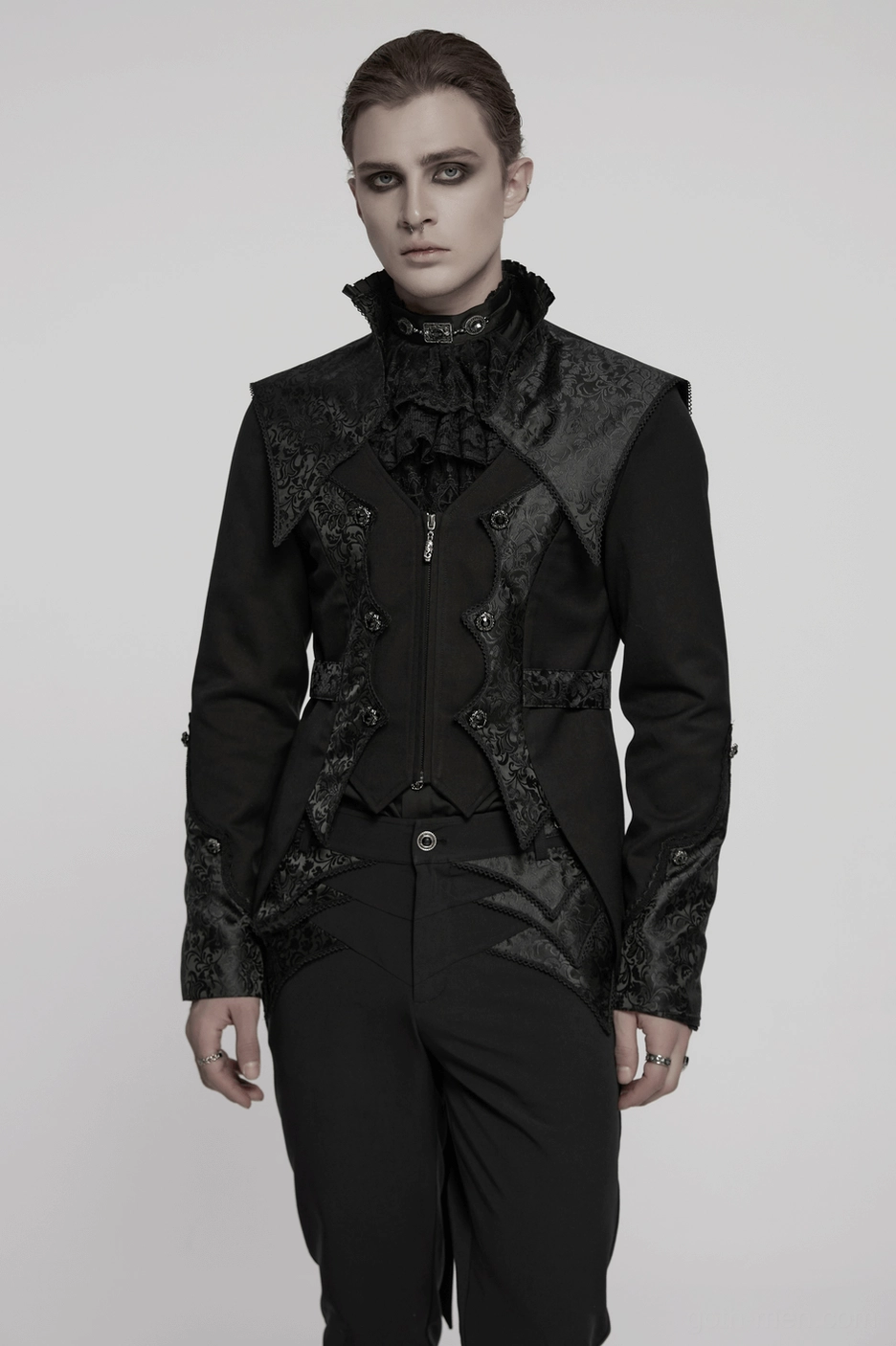 Black gothic tailcoat tuxedo size chart and fit guide comparison for multiple size options